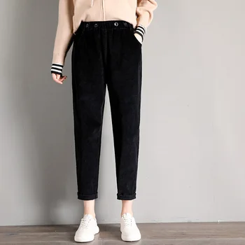 

Lucyever Vintage Corduroy Women Pants Autumn Elastic High Waist Loose Casual Ankle-Length Harem Pants Cotton Streetwear Trousers