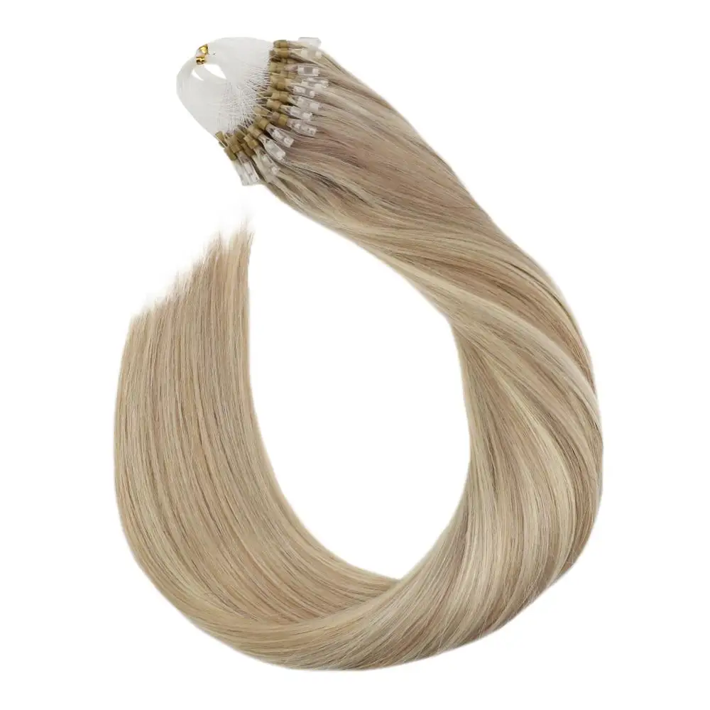 

Ugeat Micro Bead P18/613 Hair Extensions Michine Remy Straight 14-24inch 1g/strand Golden with Medium Blonde Human Hair