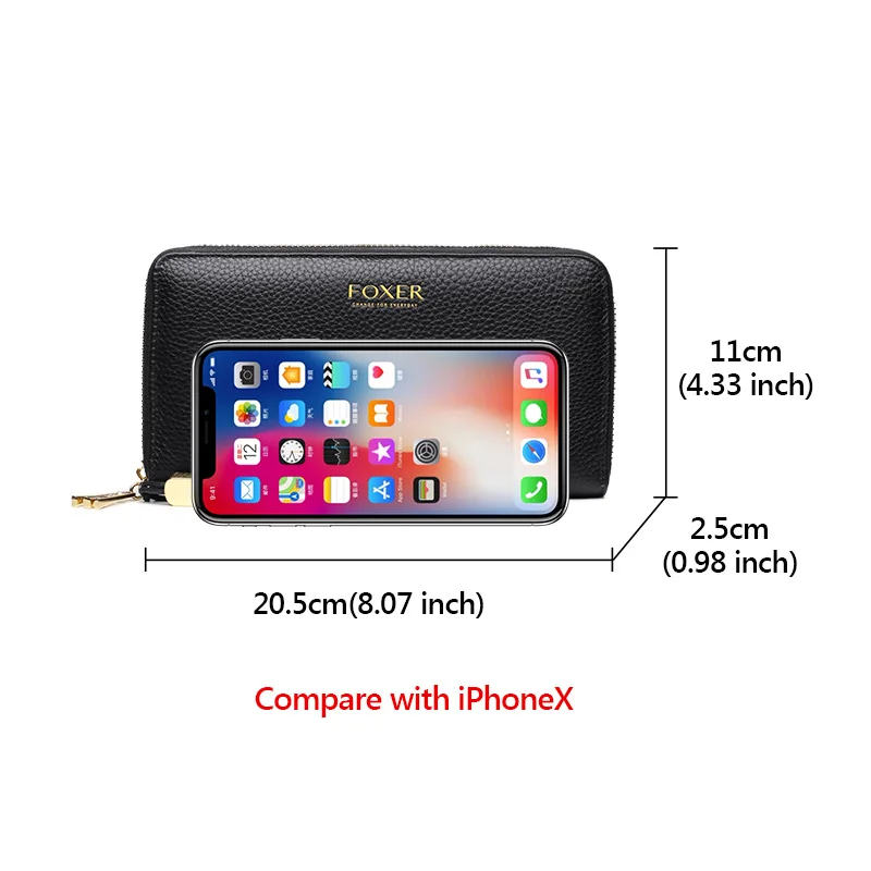 Женский кошелек FOXER 256001F из воловьей кожи удлиненный клатч с ремешком на руку