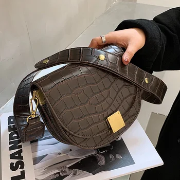 

Stone Pattern PU Leather Saddle Bags for Women 2021 Designer Vintage Mini Shoulder Bag Branded Trending Handbags and Purses
