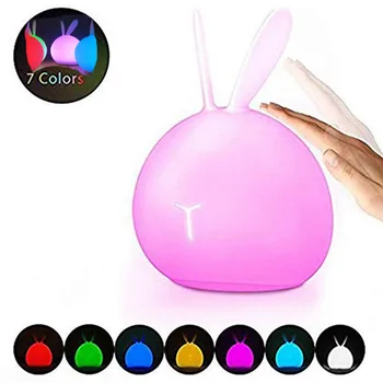 

Kids Night Bedroom Light Lamp Portable Silicone Soft Cute 7 Color Tap Control Rabbit Pat Light USB Charging gift toy for kids