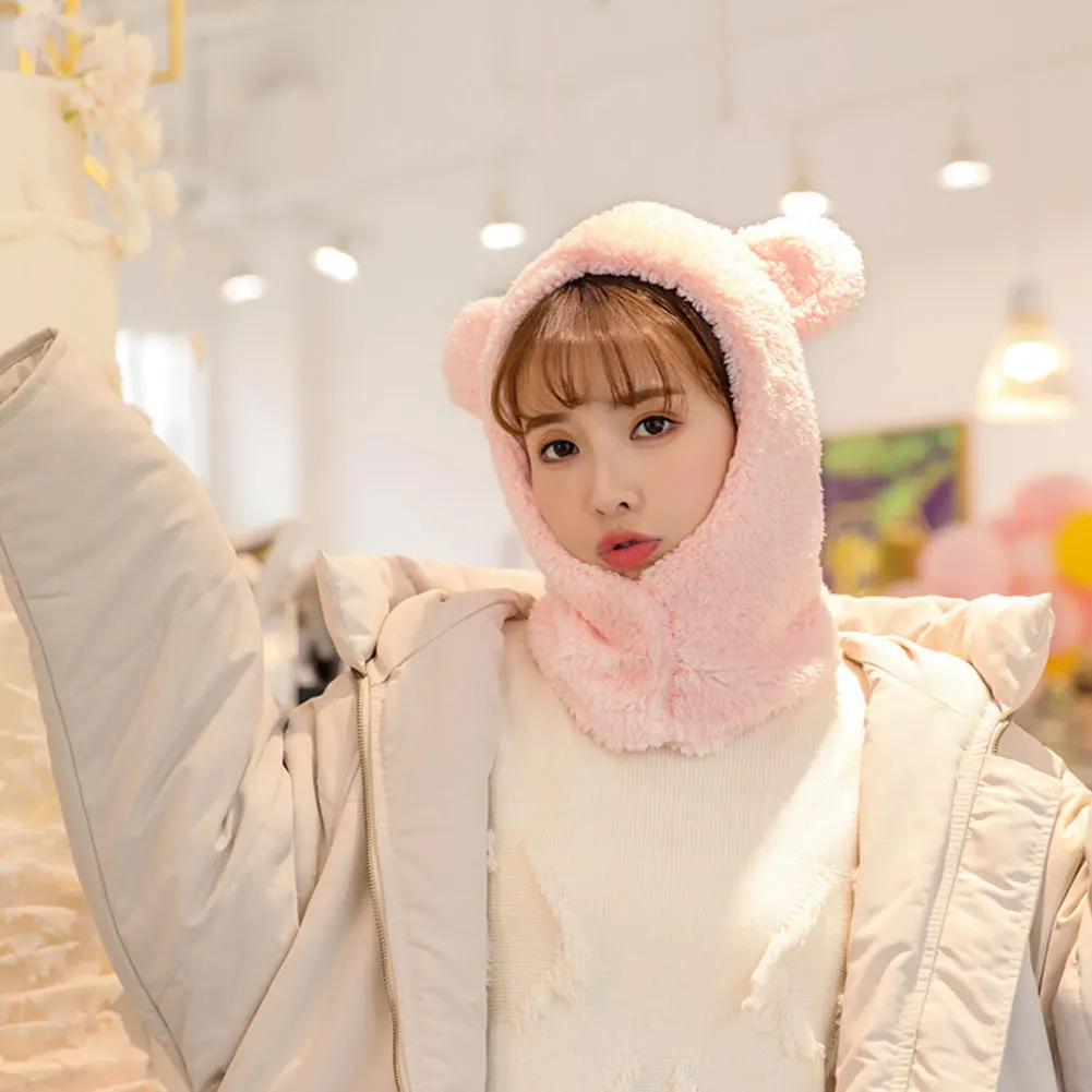 Fashion Accessories Winter Warm Earflap Hood Full-Cover Face Mask Women Cute Fleece Scarf Hat Windproof Protective Neck Hat