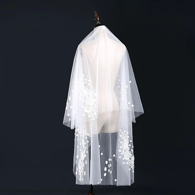 

Hot Sell short Wedding Veil Simple Bridal Veil Wedding Accessories Veu De Noiva With Lace Flowers EE127