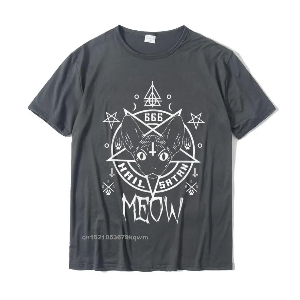 Summer Newest Casual Tops T Shirt O Neck Thanksgiving Day Pure Cotton Short Sleeve T Shirt for Men Leisure Tops Tees Hail Satan Meow Demonic Sphynx Cat 666 Funny Cat T-Shirt T-Shirt__3714 carbon