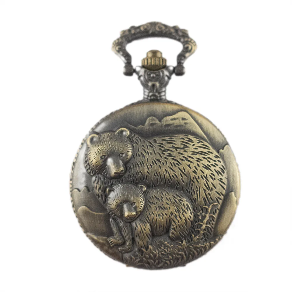 

Bear Pocket Watch Retro Necklace Quartz Pocket Watch Men And Women Chaining Watch