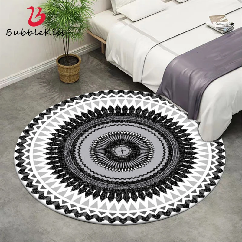 Rugs and Carpets for Home Living Room Black and White Geometric Ethnic Style Pattern Round Carpet Rugs for Children Rooms Rugs and Carpets for Home Living Room Black and White Geometric Ethnic Style Pattern Round Carpet Rugs for Children Rooms