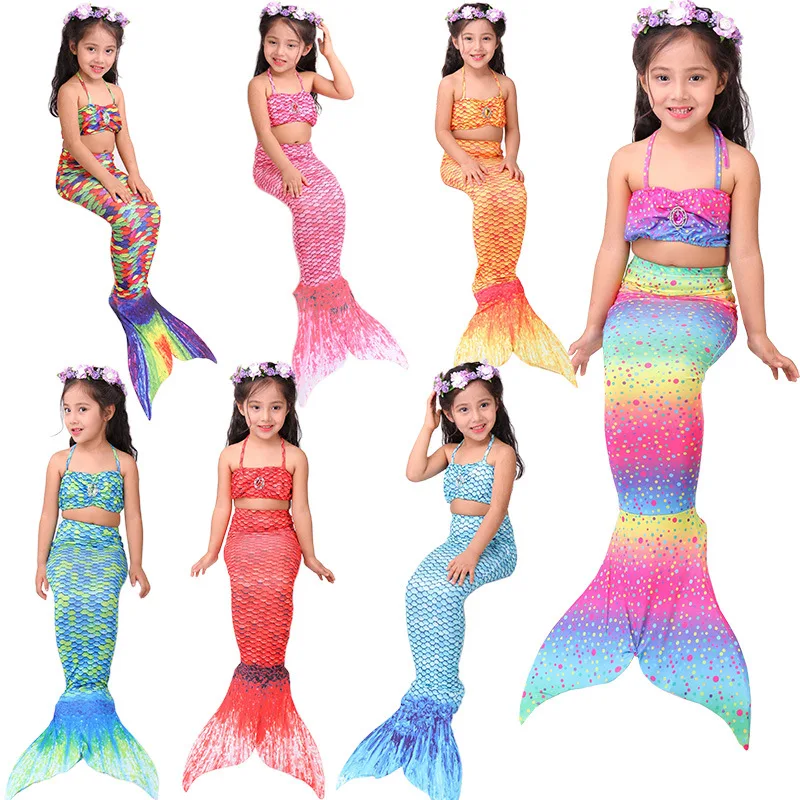 

Mermaid Printed Bathing Suit CHILDREN'S Bikini Three-piece Set People Fish Tail Split Swim Bathing Suit Manufacturers Wholesale