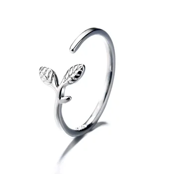 

925 Sterling Silver Leaf Rings For Women Girls Wedding Finger Ring Handmade Fashion Jewelry jz587