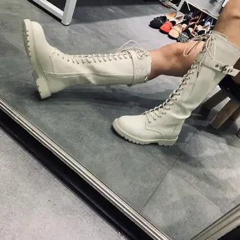 

Russia New 2019 Genuine Leather Boots Fur Fashion Knee High Boots Women Warm Natural Boots Round Toe Winter Snow Boots Sneakers