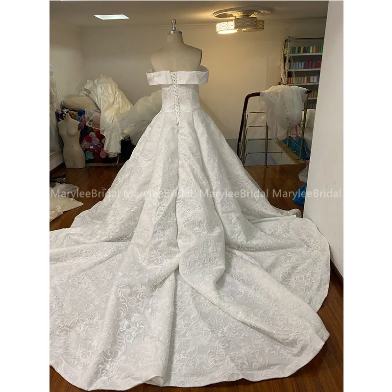 Vestidos De Novia Новое роскошное Мехико свадебное платье с открытыми плечами кружевное цветочное Сверкающее свадебное платье с королевским шлейфом robe de mariee