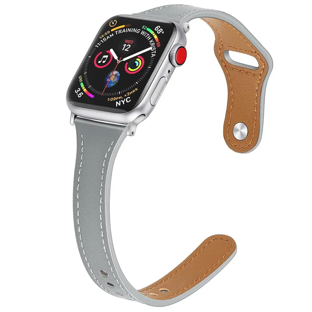 Кожаный ремешок-петля для Apple watch 5, ремешок 40 мм, 44 мм, ремешок iWatch 38 мм, 42 мм, тонкий ремешок для часов, Браслет Apple watch 4, 3, 2, 1, 40, 38 мм - Цвет ремешка: gray