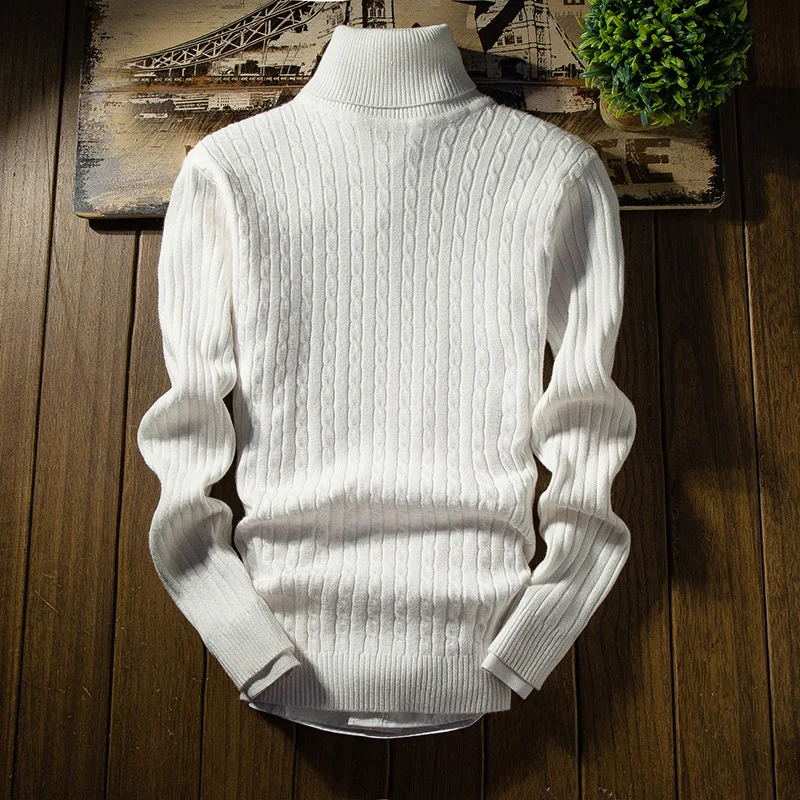

2019 Casual Turtleneck Pullover White Sweaters Men Mens Sweater Autumn Winter Warm Slim Men Sweater Men Sweater mens sweaters