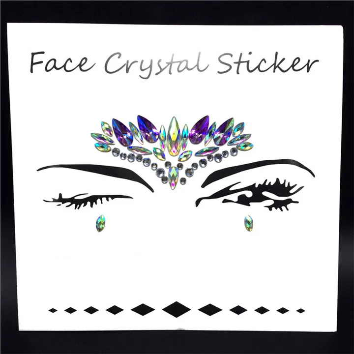 2  Colorful Crystal Face Stickers For Women Diy Masquerade Jewelry Music Festival Birthday Party Decor Rhinestone Face Sticker