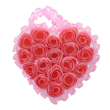 

Light Pink Pleated Hem Heart Gift Box Bath Soap Flower Petal 18 in 1