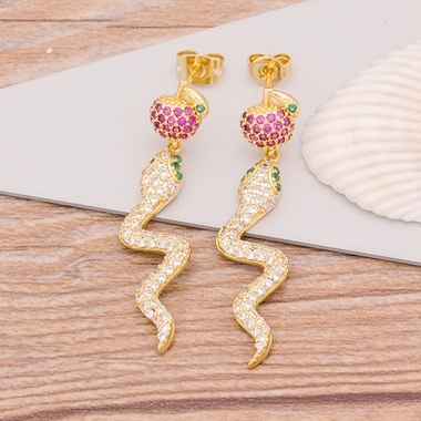 Design Personality AAA Copper Zircon Snake Earrings for Women Girl Fashion Trendy Hip Hop Statement Party Jewelry Gift