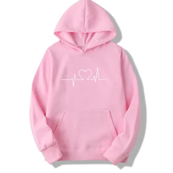 

2020 New Women Hoodies Casual Harajuku Love Heartbeat Printed Tops Winter Female Long Sleeve Hoodies For Women Clothing