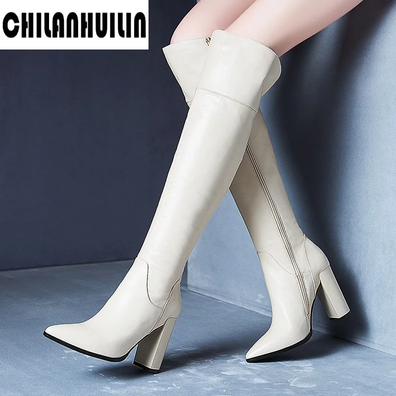 

brand shoes high heels autumn winter knee high boots woman pointed toe runways warm snow boot leather cowboy sexy women shoes