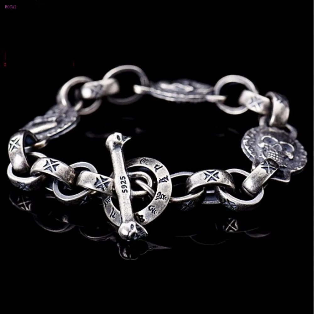 

Punk Sterling Silver S925 Silver Bracelet Hip hop Thai silver Skeleton bone Bracelet for men 2019 new pop style
