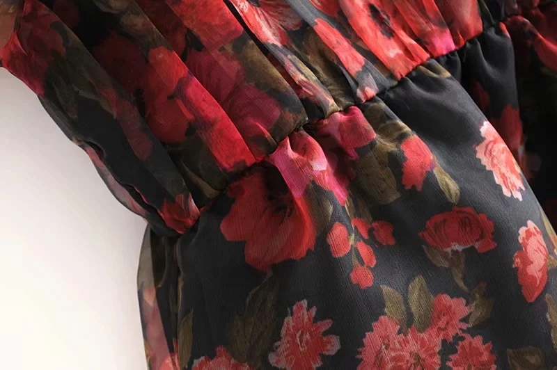 Винтажная шикарная блуза из органзы с цветочным принтом стильные женские рубашки с рюшами и круглым вырезом Топы, повседневные блузки Mujer