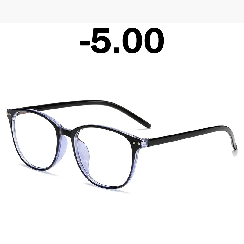 Iboode ретро круглые очки для близорукости, оправа для женщин, синяя пленка, оптические оправы для очков, готовые очки для близоруких диоптрий-1,0~ 6,0 - Цвет оправы: Blue -5.00