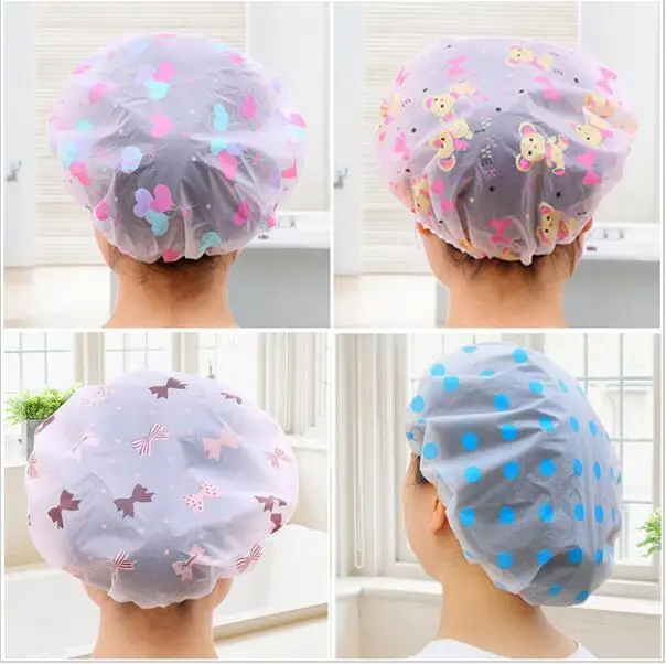 

1PC Bathroom Accessories Water proof C ap Sho wer Elastic Band Hat Bath Cute Cartoon Sho wer Ha ts