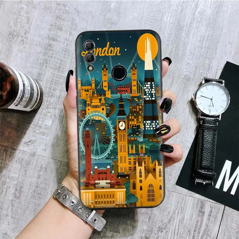 Черная крышка чехол для телефона для huawei Y9 Y5 Y6 Y7 Honor 10 9 Lite 9X8X8 S 8A фотоаппаратов моментальной печати 7S 7A 10i 20i V20 Coque Капа