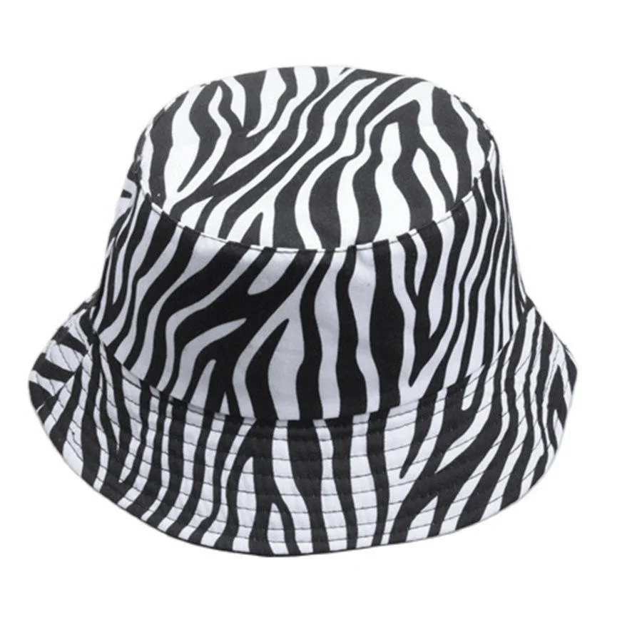 

Japanese Korean Style Unisex Cotton Fisherman Caps Zebra Pattern Outdoor Summer Sun-Proof Panama Bucket Hat Youth Fashion F106