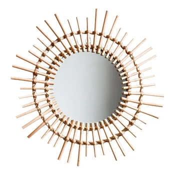 

Rattan Innovative Art Decoration Round Makeup Mirror Dressing Bathroom Wall Hanging Mirror Creative House Hanging Ornaments