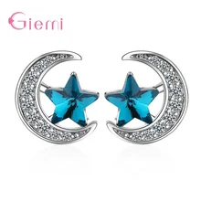 Новая мода, 925 пробы, Серебряные стразы, звезда, луна, серьги, Пентакль, серьги-гвоздики для женщин, модные ювелирные изделия