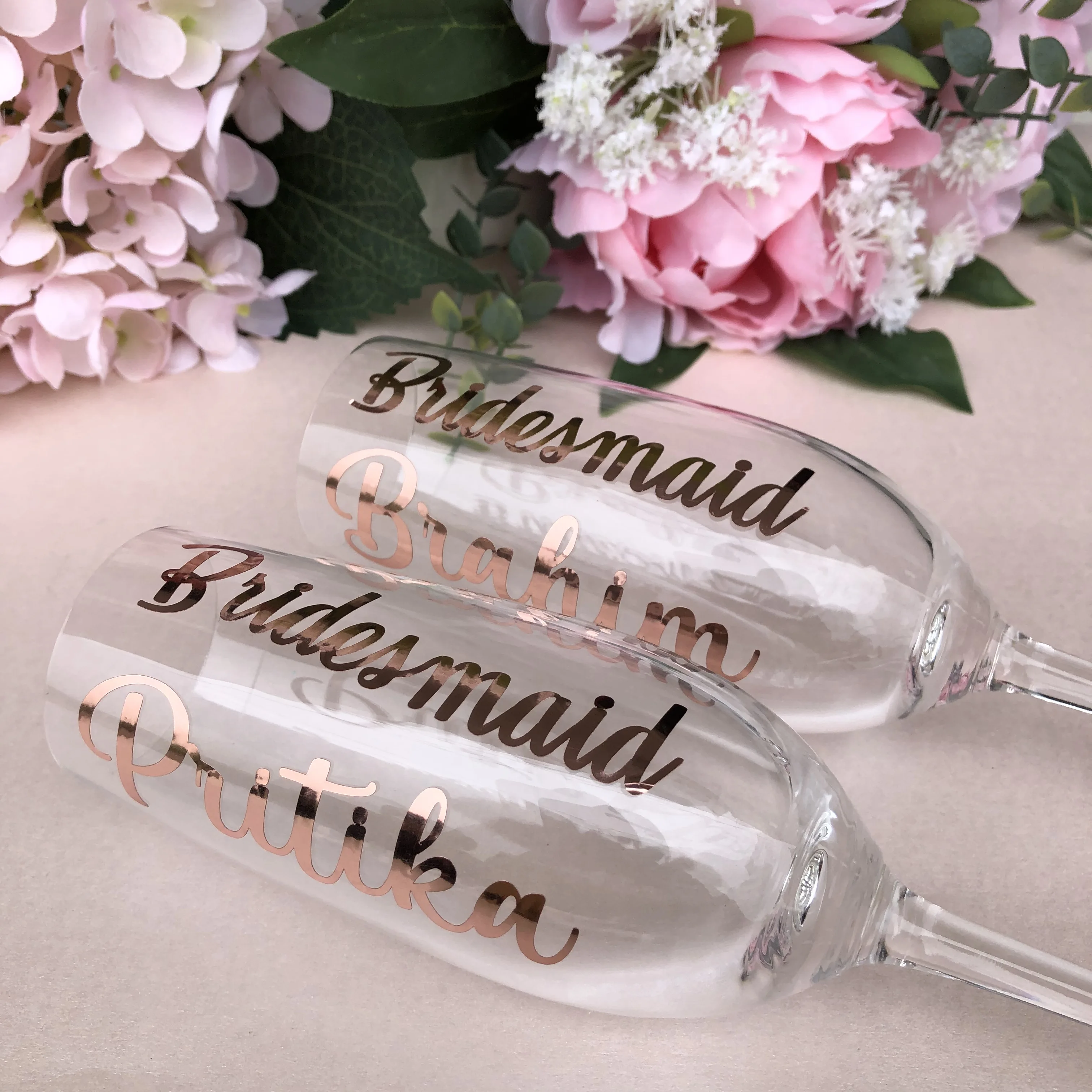 Personalised Vinyl Stickers discounted for Champagne Flutes/Bride/Bridesmaid 