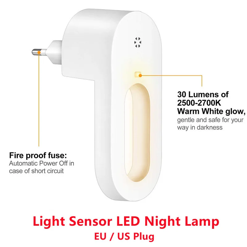 2PCS Light Sensor 220V Night LED Lamp 110V Smart LED Bedside Light EU US Plug Baby Children Lamp Home Nightlight Indoor Lighting swt bedside lamp wall socket lamp eu us plug ac 110 220v home decoration light for baby gift 1w night lamp 6 led night light