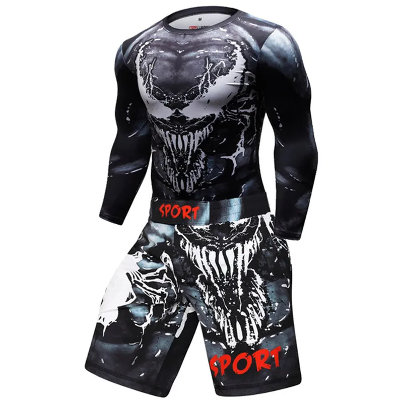 Compression T Shirts+Pants Men gym High-elasticity BJJ MMA Rashguard Fitness Tracksuit Boxing Jerseys Sport Suit sports apparel mens t shirt