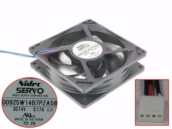 Nidec D0925W14B7PZA58 DC 14 0.17A защитного стекла 92x92x25 мм 3-Провода Сервер вентилятор охлаждения