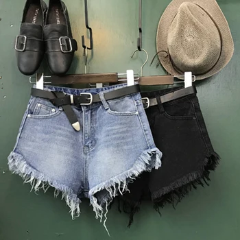 

Black denim shorts women summer high waist loose wide leg jeans shorts