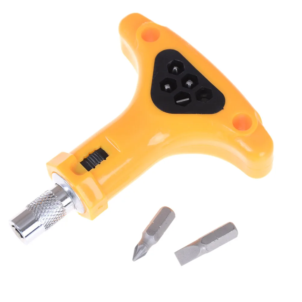 6 In 1 T Type Handle Anti-slip Ratchet Screwdriver Bits Tool Set Hex Slotted Phillips Screwdriver Kit Hardware Tools