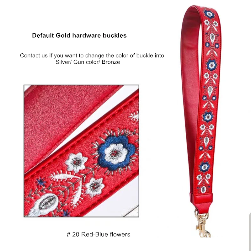 20 Red-Blue flowers Роскошная сумка-мессенджер на ремне с широким ремешком, женская сумка, ремешки для сумок, брендовые ремешки, замена, вышивка, correa bolso - Цвет: 20 Red-Blue flowers