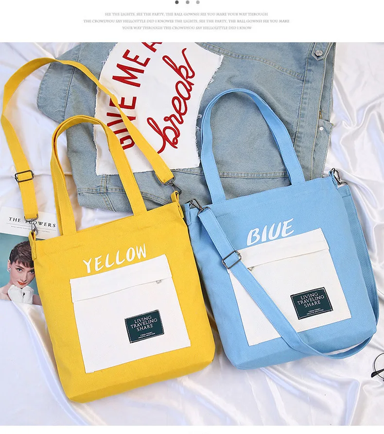 Autumn New Style Korean-style INS Canvas Bag Women's Shoulder Cross-body Simple Creative-Students Canvas Bag School Bag Wholesal