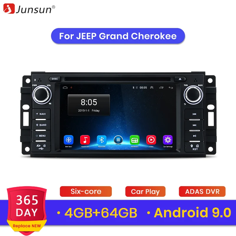 Junsun Android 9,0 4G+ 64G DSP Автомобильный мультимедийный радио плеер для Jeep Cherokee Grand Compass Wrangler gps навигация 1Din DVD