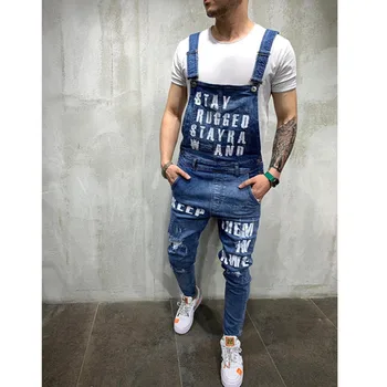 

Hip hop Fashion Men's Ripped Jeans Jumpsuits Hi Street Distressed Denim Bib Overalls For Man Suspender Pants Size S-XXXXL