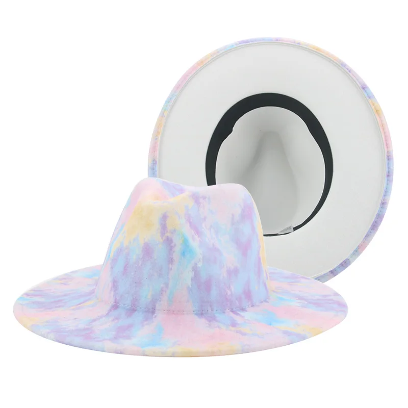 Fedora Hat Tie Dye Hats for Women Multicolor Felt Caps Women Panama Fashion Luxury Fedora Winter Women Hat Sombreros De Mujer stetson trilby Fedoras