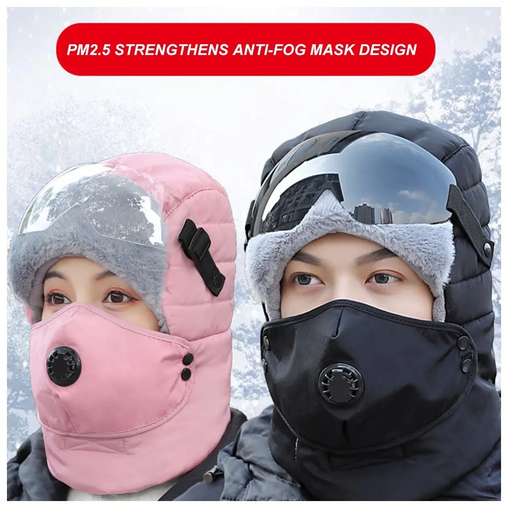 

New Winter Bonnet Windproof Thick Warm Snow Skiing Plus Velvet Mask Hunting Work Riding Work Warm Cap russian for Women Men