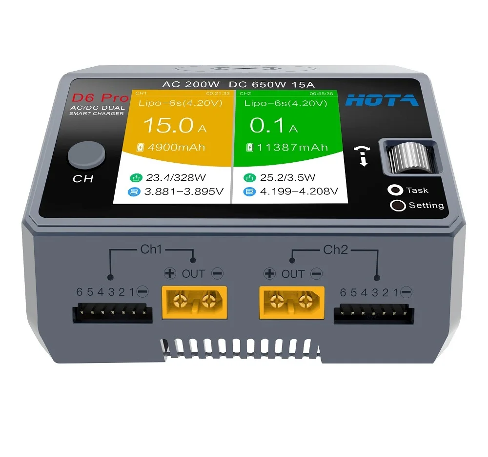 HOTA D6 Pro Gray AC 200W DC 2X325W 2X15A Battery Charger Discharger For NiZn Nicd NiMH