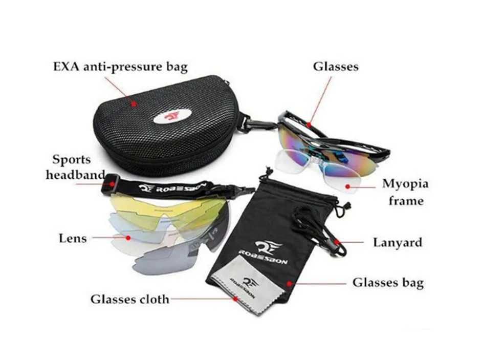 5 Lens Cycling Glasses Night vision Eyewear Change Lens Glasses Fishing Hiking Mountain Bike Bicycle Riding Sports Goggle Set