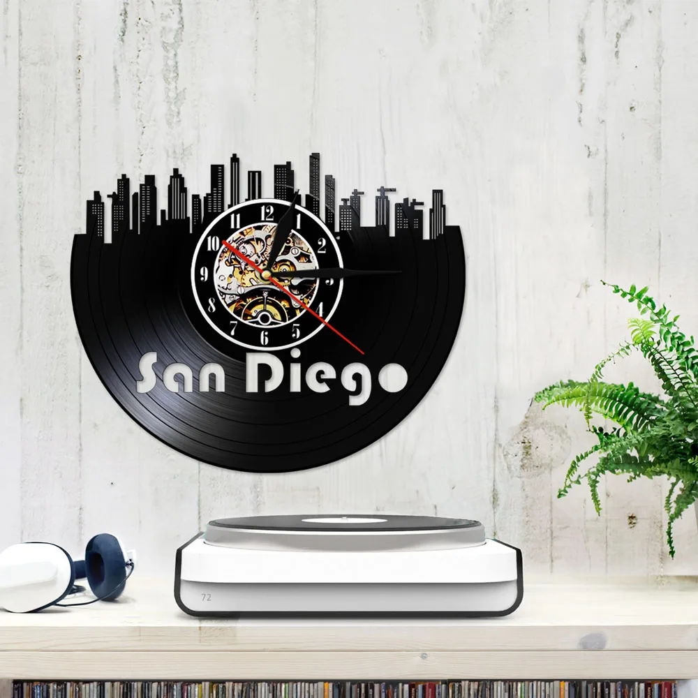 San Diego Cityscape 3D Wall Clock Skyline Vinyl Record Clock Handmade Retro Decorative Wall Clock Tourist Souvenir