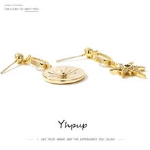 Yhpup, модные Асимметричные круглые геометрические висячие серьги в форме звезды, изысканные винтажные массивные серьги с цирконием для девушек и женщин, вечерние серьги