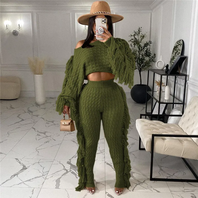 2022-thicken-beach-tassel-sweater-2-pieces-set-women-crop-top-long-pants-female-elegant-autumn-winter-warm-knitted-pullovers