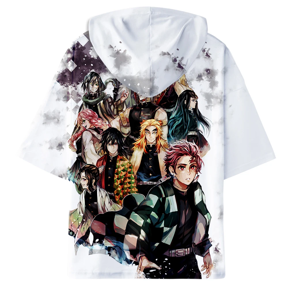 Новинка Kimetsu no Yaiba, одежда с 3D принтом, Летние повседневные крутые футболки, Женская/мужская одежда, топы,, с капюшоном, с коротким рукавом