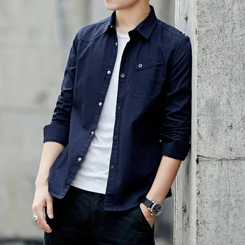 

2020 Season Men Pure Cotton Long Sleeve Shirt Male Slim Fit Youth Shirt Military Brigade Wind Big Code Inch Shirt