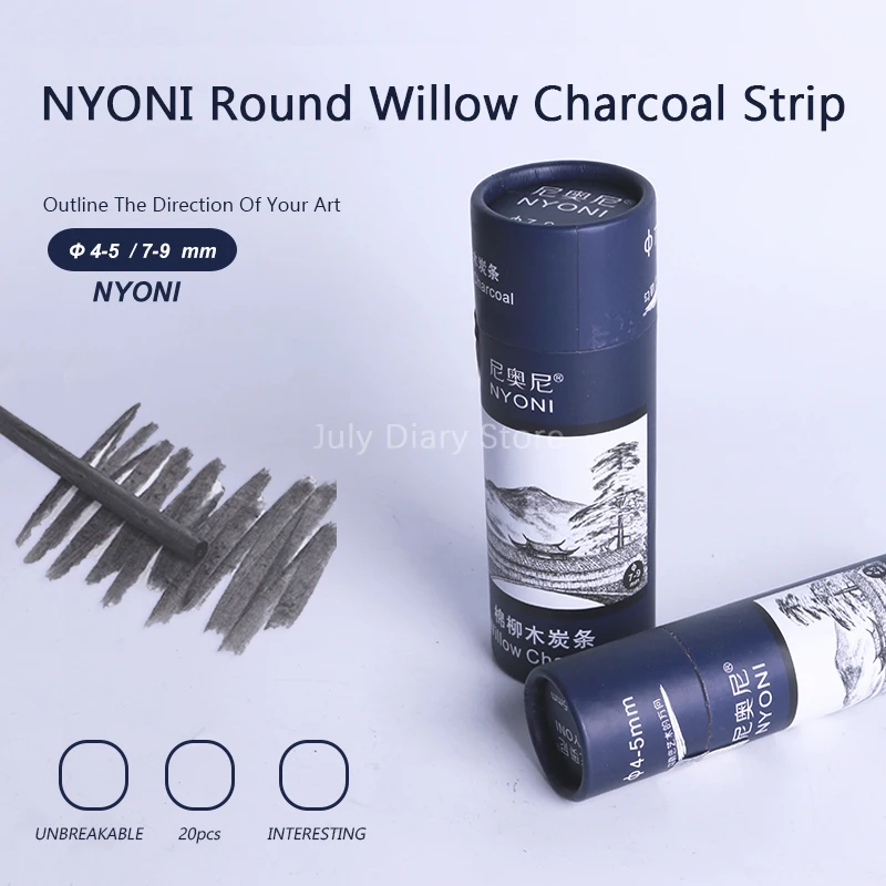 

NYONI Round Cotton Willow Charcoal Strip N8135 25pcs/set 4-5mm/7-9mm Sketch Paper Set Carbon Art Drawing Supplies