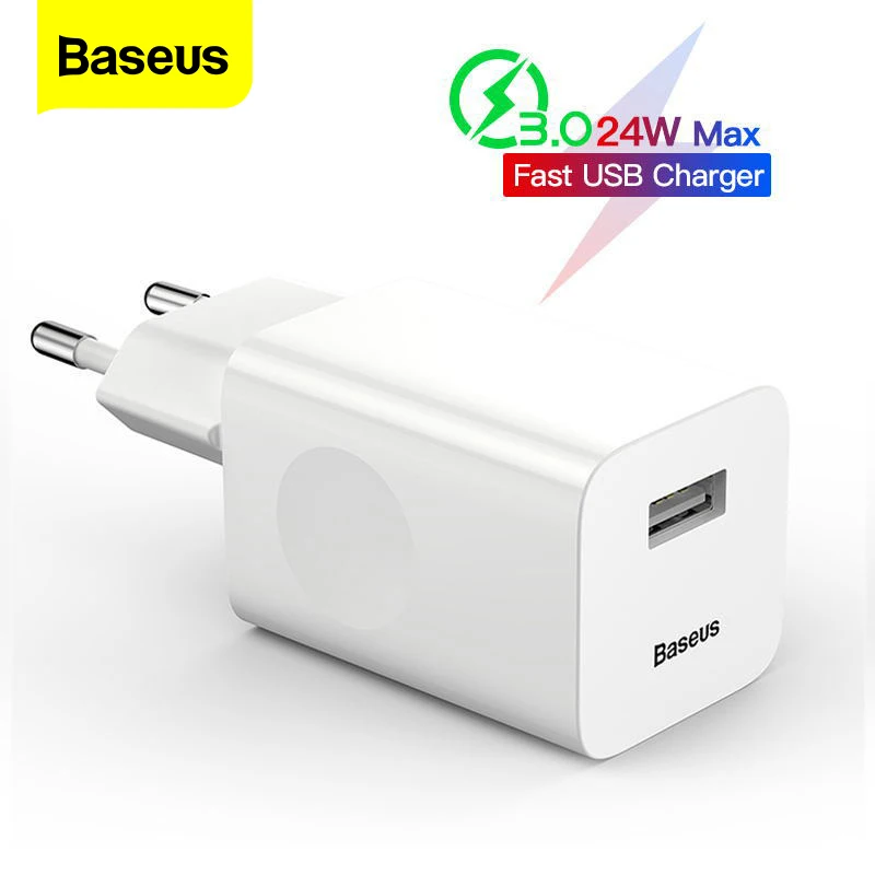 Baseus 24W Cargador Adaptador De Pared QC3.0 de carga rápida UE/NOSOTROS Plug Cargador Baseus 24W Cargador Adaptador De Pared QC3.0 de carga rápida UE/NOSOTROS Plug Cargador